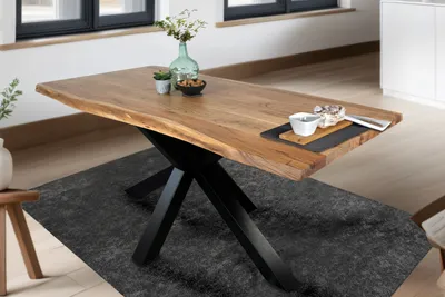 Produktbild von Esstisch Baumkante Akazie massiv Natur 160 x 85 cm Spider-Gestell schwarz TIM