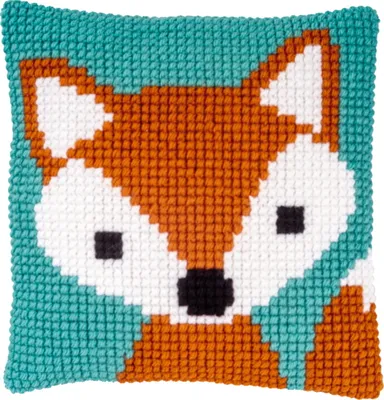 Produktbild von Vervaco Kreuzstich Stickpackung Kissen „Kleiner Fuchs“, Stickbild gedruckt, Stramin, 25x25cm