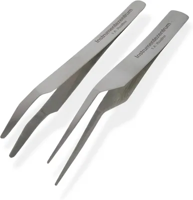 Productafbeelding van Pincetten Set 2 x 10.5 cm, Puntige en Dented Pincet, Roestvrij staal, Autoclavable, voor Dental en Hobby