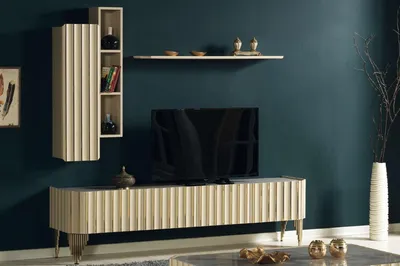 Zdjęcie produktu dla Nowoczesny 3-częściowy zestaw mebli do salonu designerska półka na telewizor szafka ścienna