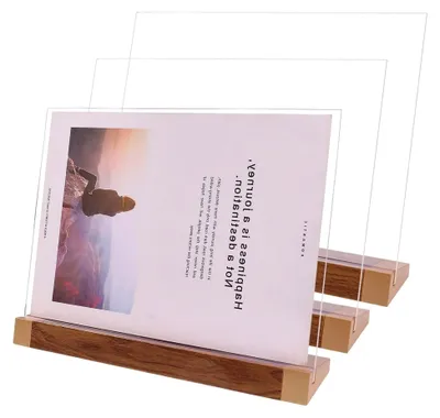 Produktbild von Acrylständer mit Holzsockel, 3er Set, 22,3 x 29,7 cm, Tischaufsteller für Menüs in Restaurant, Hotel und Büro
