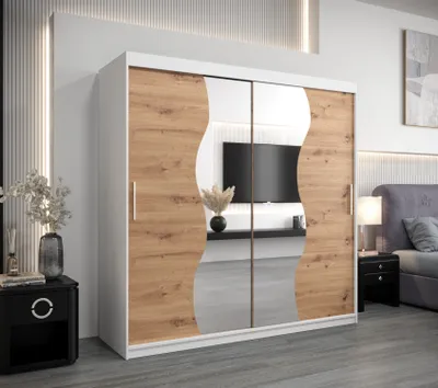 Produktbild von Kleiderschrank ROZALIE – Breite 200 cm, weiß / Eiche artisan