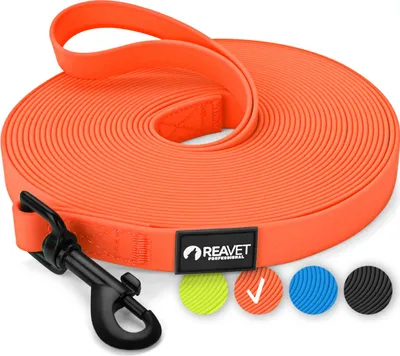 Produktbild von REAVET Schleppleine für Hunde 10 Meter, Neon Orange I Robuste & wasserfeste Hundeleine lang I Übungsleine mit Gepolsterten Griff, Trainingsleine Laufleine für große & kleine Hunde