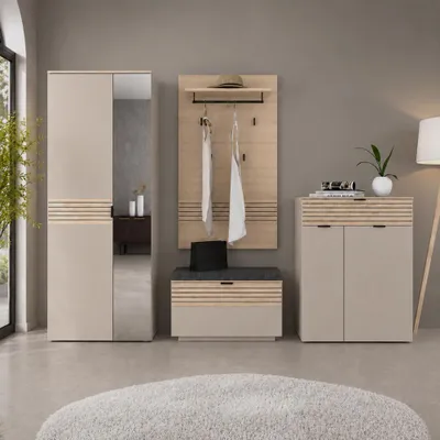 Produktbild von Garderoben Komplett Set in Beige mit Eiche, modern, 4-teilig - ISCHIA-36