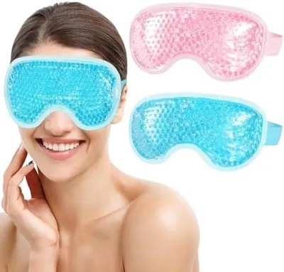 Produktbild von 2 Stück Augenmaske Kühlend, Wiederverwendbare Kühlmaske Augen, Gel Kühlende Augenmaske Warm/Kalt Therapie, Augen Kühlpads für Migräne, Geschwollene, Müde Augen,Trockene Augen, Blau + Rosa