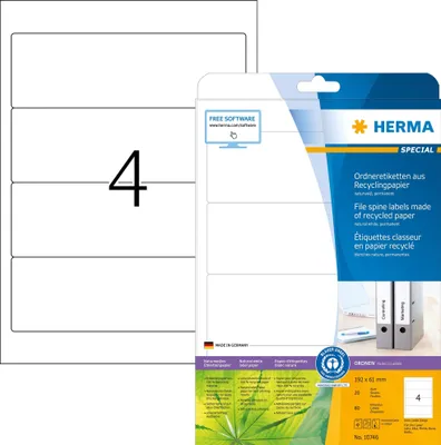 Produktbild von Ordneretiketten Recyclingpapier A4 192x61mm weiß VE=32x20 Blatt/80 Stück