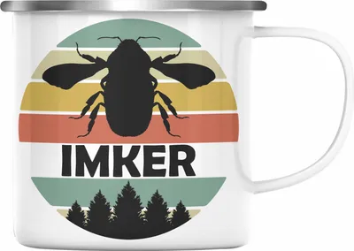 Produktbild von Trendation - Imker Geschenk Emaille Tasse Bienenzucht Emaille Emaille Tasse Geschenkideen Bienenzüchter Bienen Zuebhör Geschenke (Silber)