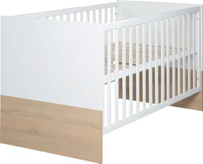 Produktbild von roba Kinderbett „Gabriella“, 70 x 140 cm, weiß, natur, höhenverstellbar, 3 Schlupfsprossen, umbaubar