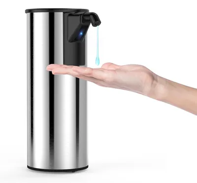 Image de Distributeur de savon automatique en acier inoxydable avec capteur infrarouge, 350 ml, distributeur de savon électrique, 4 niveaux réglables, capteur de mouvement, étanche IPX6 pour la cuisine et la salle de bains