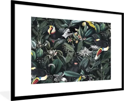 Produktbild von MuchoWow® MuchoWow® Gerahmtes Poster Blumen - Tukan - Blätter 90x60 cm - Poster mit zchwarzem Bilderrahmen - Wanddekoration - Fotos