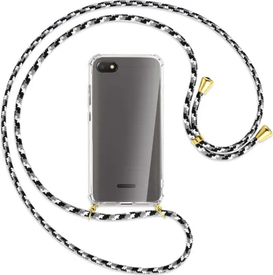 Produktbild von Handykette Backcover-Schutzhülle mit Band (Metall goldfarben) für Xiaomi Redmi 6A - schwarz/grau/weiß
