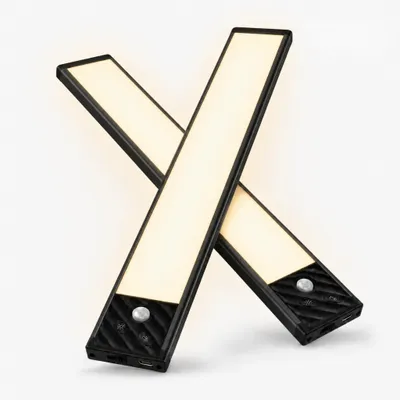 Produktbild von 2er-Set LED-Unterbauleuchten, 34 cm Schrankleuchten mit Bewegungsmelder, USB-C wiederaufladbar, 3 Lichtfarben, 3 Helligkeitsstufen, kabellos, Schwarz