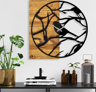 Produktbild von Opviq, Wooden- TNL1135, Nussbaumfarbe,Schwarz, Wanduhren, 58 x 3 x 58 cm, 100% Holz (Dicke: 3 cm) / Metall