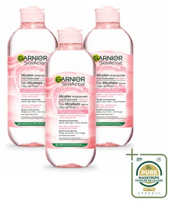 Produktbild von 3 x Garnier SkinActive Mizellen-Reinigungswasser mit Rosenwasser 400 ml - Vorratspackung - 3 Stücke