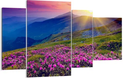 Produktbild von Bild auf Leinwand - Leinwandbild - Wiese Berge Landschaft - 120x70cm - Wand Bild - Wanddeko - Leinwanddruck - Bilder - Kunstdruck - Wanddekoration - Leinwand bilder - Wandkunst - DL120x70-2676