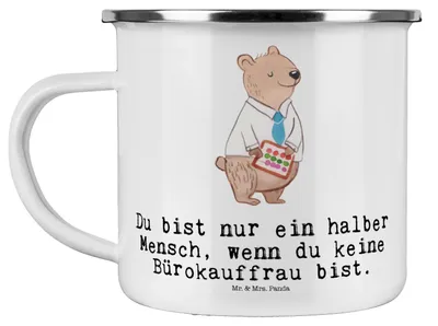 Produktbild von Mr. & Mrs. Panda Haferl Bürokauffrau Herz - Weiß - Geschenk, Pott, emaillebecher, Ausbildung, Danke, Outdoor Becher, Spruch, Teetasse, Emaille Tasse, Lustig, Beruf
