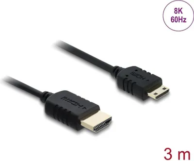Produktbild von DeLOCK 81686, 3 m, HDMI Typ A (Standard), HDMI Type C (Mini), 7680 x 4320 Pixel, 3D, Schwarz