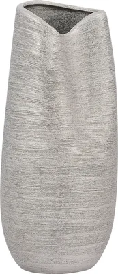 Produktbild von BELIANI Dekovase Silber 12 x 32 cm Steinzeug Metall Optik Elegant Extravagant Unregelmässige Form Modern