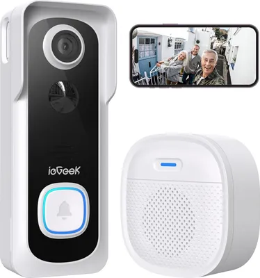 Produktbild von ieGeek WLAN Video Türklingel mit Kamera 1080P HD Kabellose Video Doorbell mit Gong, Smarte Türklingel mit Akku, PIR, Nachtsicht, 2-Wege-Audio