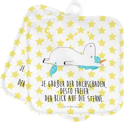 Produktbild von Mr. & Mrs. Panda Topflappen Einhorn Sternenhimmel - Weiß - Geschenk, topfhalter, Unicorn, Kochlappen, Topfuntersetzer, Set, Einhörner, Sterne, Verrückt, Ofenlappen
