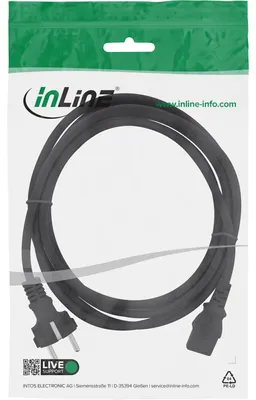 Produktbild von InLine® Netzkabel, Schutzkontakt gerade auf Kaltgerätestecker C13, 0,5m, schwarz