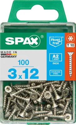 Produktbild von Spax Universalschrauben 3.0 x 12 mm TX 10 Senkkopf - 100 Stück Edelstahl