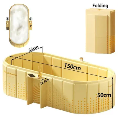 Produktbild von Faltbare Badewanne für Erwachsene - Tragbare Badetonne mit Ablage - PVC - 150 x 50 cm - Gelb