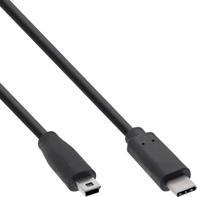 Produktbild von InLine USB 2.0 Kabel, USB-C Stecker an Mini-B Stecker, schwarz, 2m, 2 m, USB C, Mini-USB B, USB 2.0, Stecker/Stecker, Schwarz