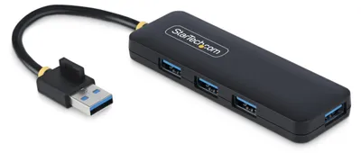 Produktbild von StarTech.com 4-Port USB-A Hub, 5Gbps, USB Busbetrieben, Mini USB Hub, Multi-Port USB Splitter, Desktop USB 3.0 Hub mit 4x USB-A Ports, USB Reisehub ohne Netzteil, USB 3.2 Gen 1 (3.1 Gen 1) Type-A, USB 3.2 Gen 1 (3.1 Gen 1) Type-A, 5000 Mbit/s, Schwarz, Kunststoff, Thermoplastisches Elastomer (TPE)