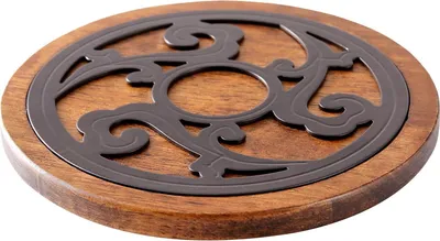 Image de Dessous de plat en bois et métal - résistant à la chaleur et durable - 1 pièce - rond - bois massif - diamètre 20 cm
