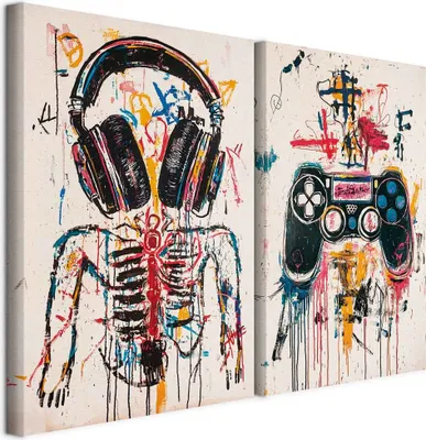 Image de murando - Tableau acoustique XL Set Skelettkunst Impression artistique sur toile 80 x 60 cm 2 pièces de 40 x 60 cm chacune Collage 2 panneaux muraux artistiques Isolation acoustique Tableaux sur toile Décoration - Garçons i-H-10018-b-a