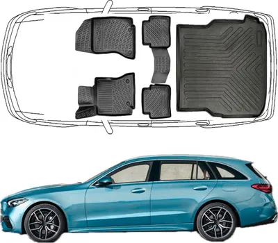 Produktbild von Trimak Passgenau 3D Auto Fußmatten & Kofferraumwanne Set Kompatibel mit Mercedes C-Klasse S206 T Modell ab 2021