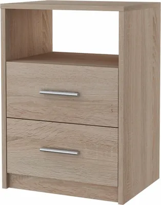 Produktbild von MATKAM Nachttisch in klassischer Optik | H/B/T 58,5 x 40 x 35 cm, mit zwei Schubladen und einem offenen Ablagefach| In verschiedenen Ausführungen erhältlich (Sonoma Eiche)