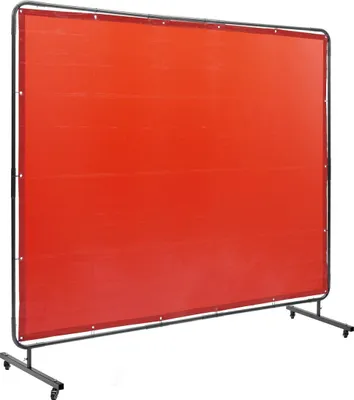 Image de Écran de soudage avec cadre, écran de soudage 6' x 8', écran de protection de soudage en vinyle ignifuge sur 4 roulettes pivotantes (2 verrouillables), mobile et professionnel pour atelier/industrie, rouge