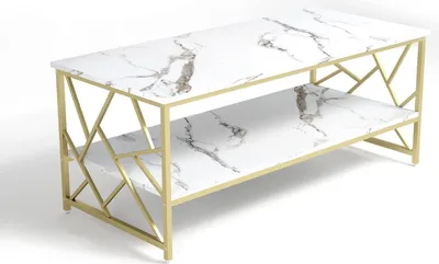 Produktbild von Moderne Couchtisch Weiß Marmor mit Stauraum - Sofatisch Elegant & Stabil