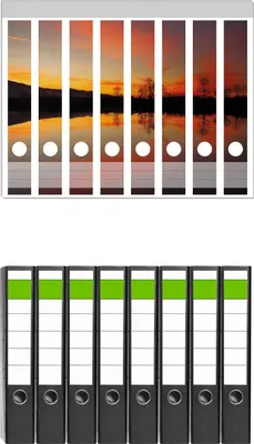 Produktbild von Wallario 8 Stück schmale Ordner inkl. Klebeetiketten mit Motive Abendrot am Himmel über einem See -  Set mit Rückenschildern / Ordnerrücken Stickern