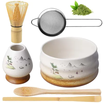 Produktbild von Solidchoice – 6-teiliges Matcha-Set mit Schale, Schneebesen, Löffel und Sieb
