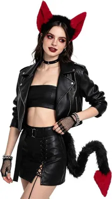 Produktbild von FakeFace Haarband Teufel Hörner mit Schwanz - Gothic Punk Style - Halloween Kostüm Accessoire