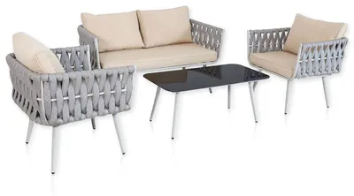 Produktbild von Lycce Terrassenmöbel 4er-Set Sitzgruppe WEAVE outdoor / indoor - geflochten, Farbe:grau