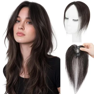 Image de Frange synthétique à clipser, imitation cheveux naturels, modèle "rideau", pour femmes, couleur #1B (noir naturel), poids : 10g