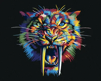 Produktbild von Diamondi - Diamond painting - FARBIGER SÄBELZAHNTIGER TIGER, 40X50 cm, ohne Keilrahmen
