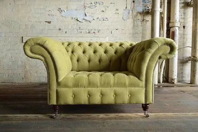 Immagine prodotto di Poltrona Chesterfield, divanetto da salotto, divano a 1 posto, tessuto, imbottito, verde
