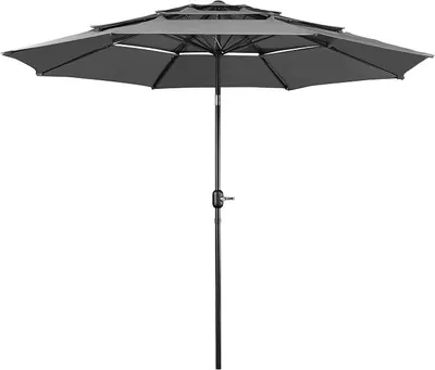 Produktbild von Sonnenschirm mit 3-lagigem Dach ? 324 cm Neigbarer, Grau | Gartenschirm UV-Schutz belüftet Marktschirm Outdoor Schirm Rund Sonnenschutz für Garten/Balkon/Terrasse/Strand