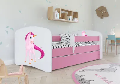 Produktbild von Kinderbett Jugendbett 80x160 cm Rosa mit Matratze Rausfallschutz Schublade und Lattenrost Kinderbetten für Mädchen und Junge - Einhorn_2