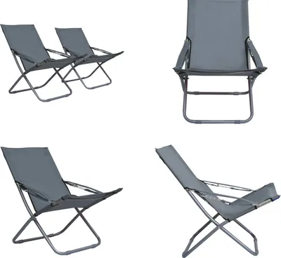 Image de vidaXL Chaise de plage pliante 2 pcs. Tissu Gris - Chaise de plage pliante - Chaises de plage pliantes - Chaises de plage