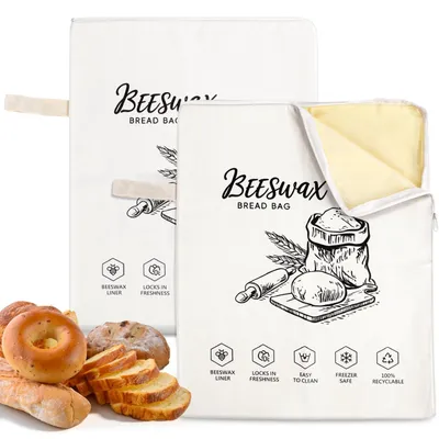 Produktbild von Set mit 2 wiederverwendbaren Brottüten aus Bienenwachs