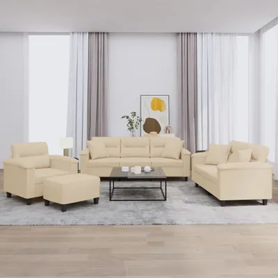 Produktbild von "im Angebot" 4-tlg. Sofagarnitur - Sofa-Set - Couchgarnitur - mit Kissen Creme Mikrofasergewebe - Klassische Sofas CC8907
