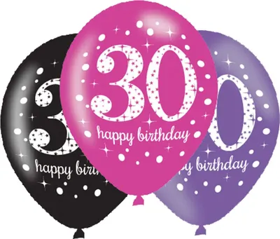 Produktbild von amscan Luftballons Zahl 30 Celebration pink/violett/ schwarz Ø27,5cm 6 Stück