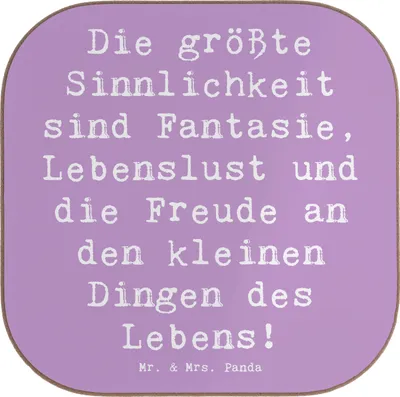 Produktbild von Mr. & Mrs. Panda Tassenuntersetzer Spruch Sinnlichkeit und Freude - Lavendeltraum - Geschenk, Gefühl, Stimmungen, Tischuntersetzer, Natureinfluss, Untersetzer Quadratisch