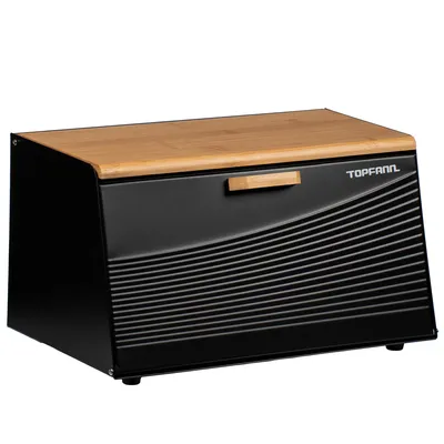 Produktbild von Topfann Brotkästen Brotkorb Brotbox Bambus Groß Brotbehälter Brotdose Schwarz Metall